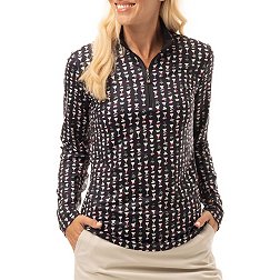 SanSoleil Women's Printed Long Sleeve 1/4 Zip Cooling Golf Pullover