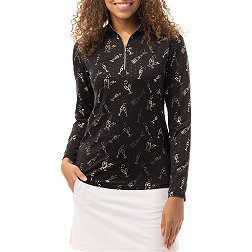 SanSoleil Women's Foil Print Long Sleeve Mock Neck Golf Pullover