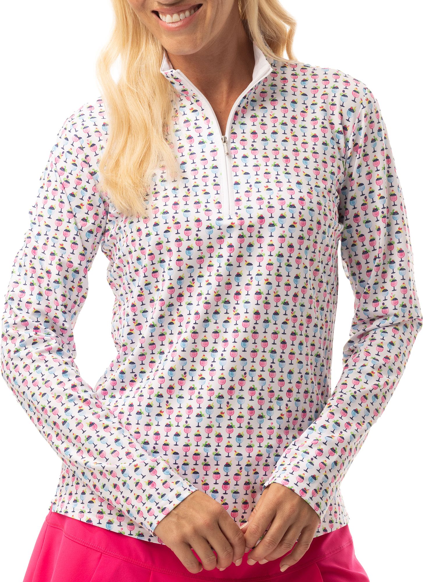 SanSoleil Women's SOLCOOL Print Mock Tennis ¼ Zip