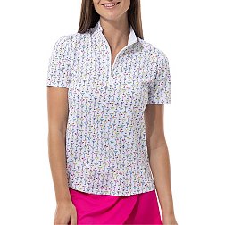SanSoleil Women's SolTek Printed Short Sleeve 1/4 Zip Golf Shirt