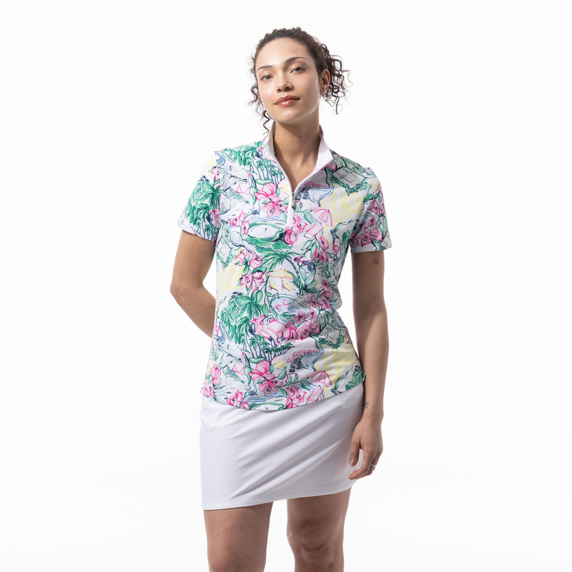 SanSoleil Women's SolTek LUX Mock Neck Short Sleeve Golf Polo