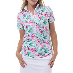 SanSoleil Women's SolTek Printed Short Sleeve 1/4 Zip Golf Shirt
