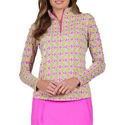 IBKUL Women's Chantal Long Sleeve 1/4 Zip Mock Neck Golf Shirt