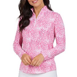 IBKUL Women's Alena Long Sleeve 1/4 Zip Mock Neck Golf Shirt