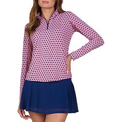 IBKUL Women's Stars & Stripes Long Sleeve Mock Neck Golf Shirt