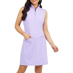 IBKUL Women's Sleeveless Print Zip Mock Neck Golf Dress