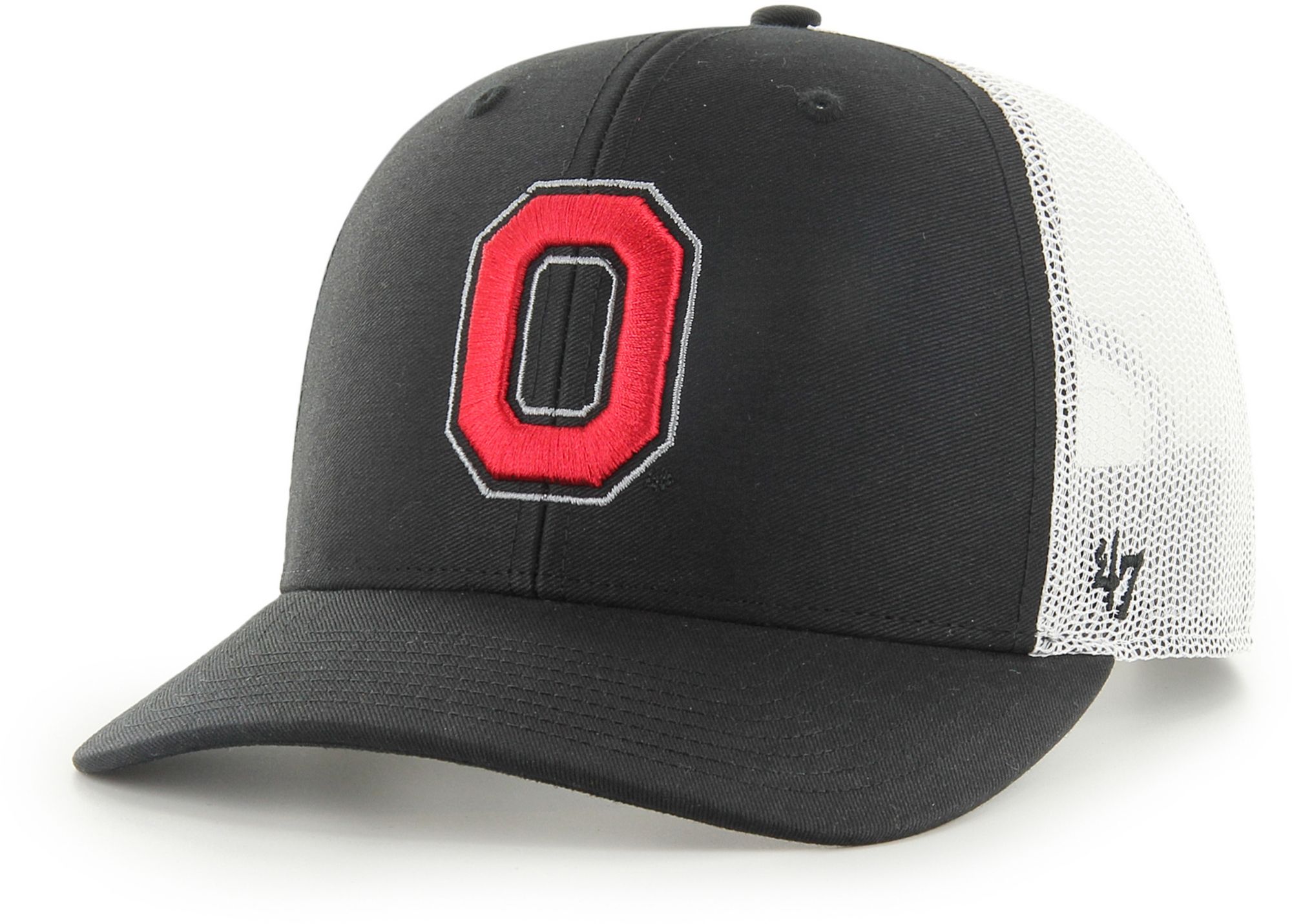 '47 Adult Ohio State Buckeyes Black Block Adjustable Trucker Hat