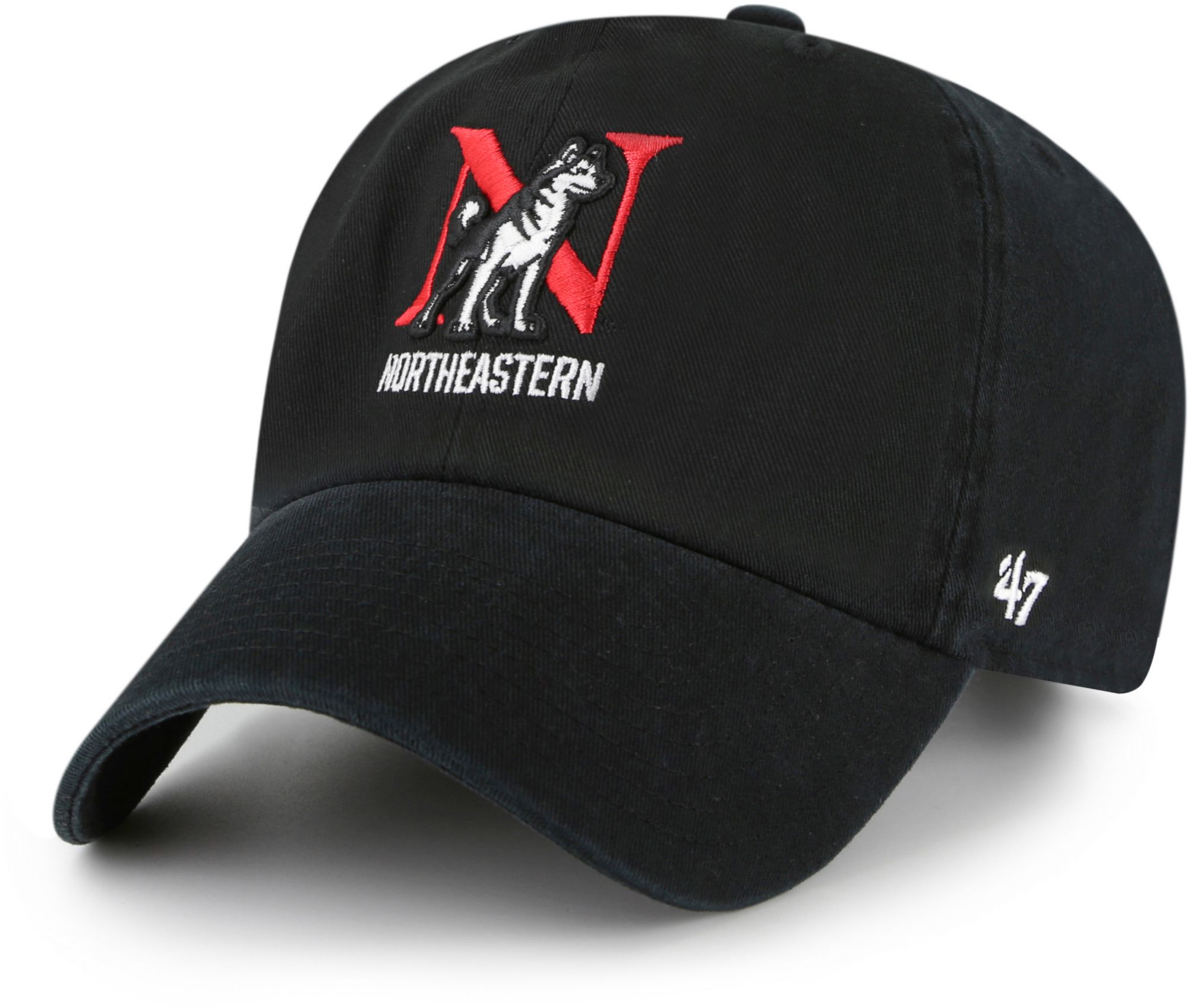 '47 Adult Northeastern Huskies Black Clean Up Adjustable Hat