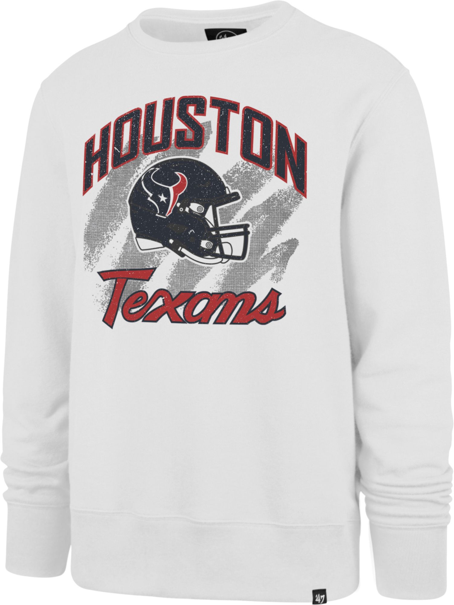 '47 Men's Houston Texans Shader White Wash Crew Sweatshirt