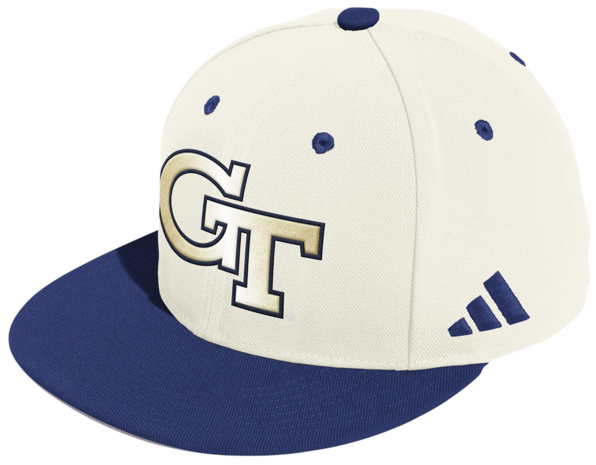 adidas Adult Georgia Tech Yellow Jackets WHITE/NAVY Gold Standard Wool Fitted Hat
