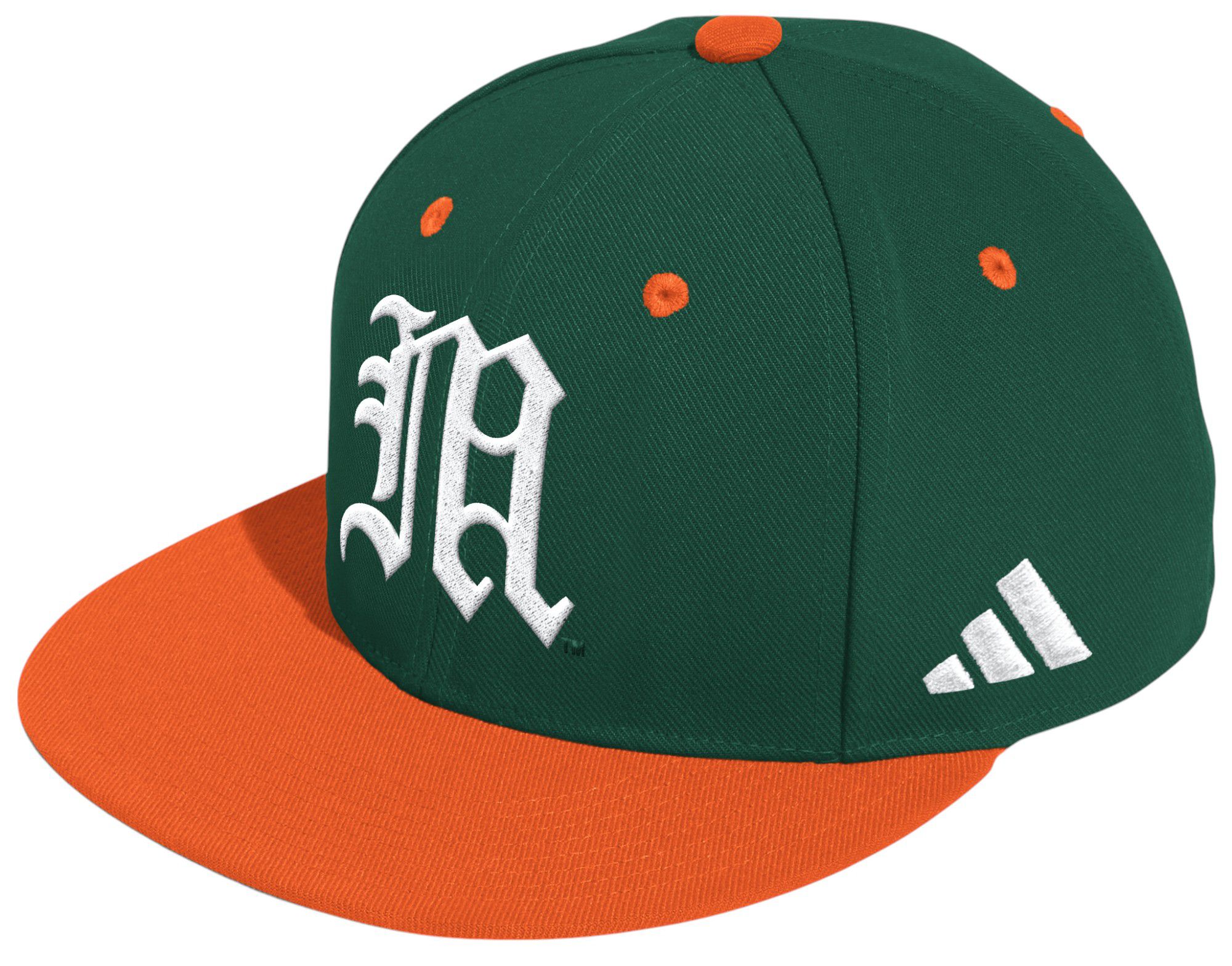 adidas Adult Miami Hurricanes Green/Orange Wool Fitted Hat
