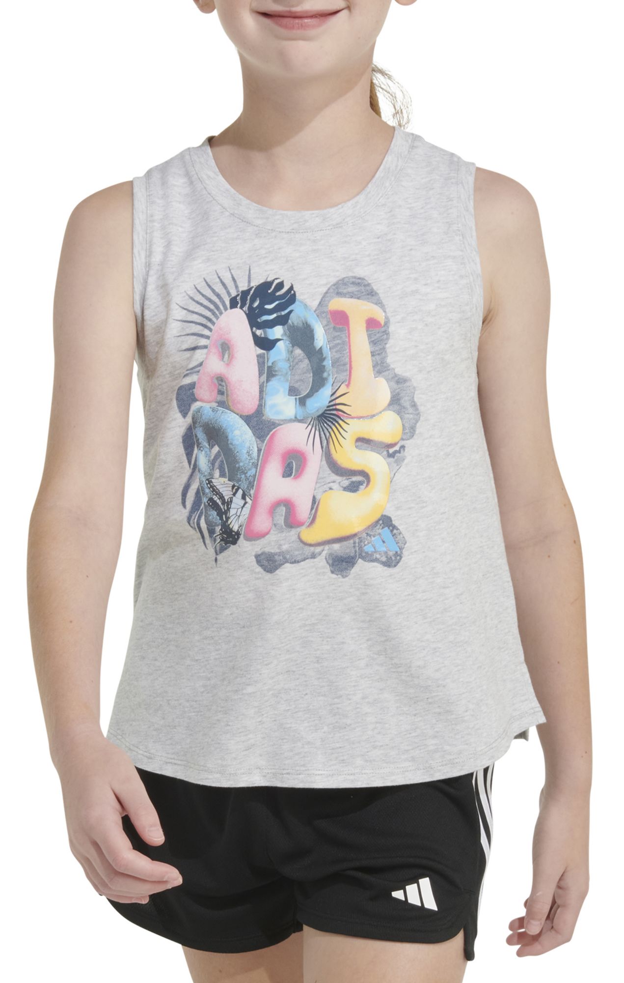 adidas Girls' Waist-Length Heather Tank Top