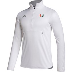 adidas Men's Miami Hurricanes White Stadium Knit 1/4 Zip Shirt