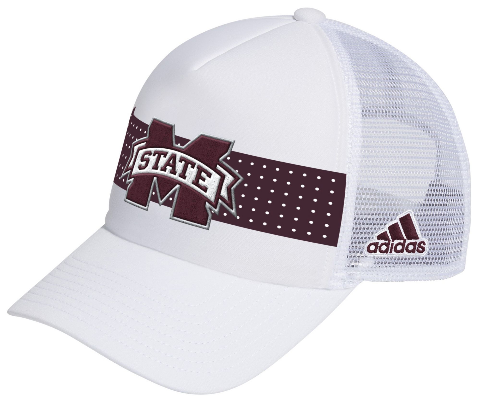 adidas Men's Mississippi State Bulldogs White Foam Adjustable Trucker Hat