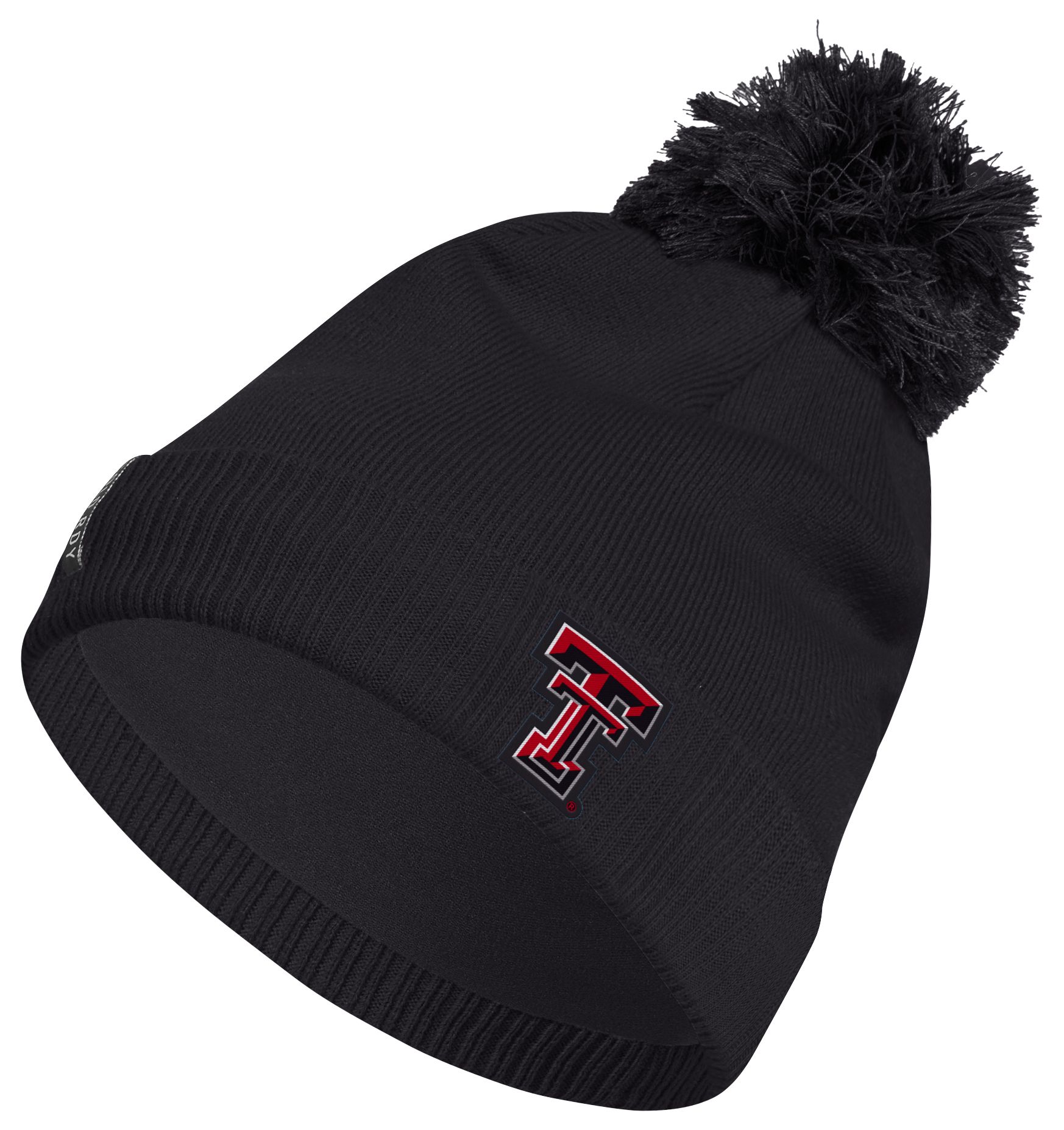 adidas Adult Texas Tech Red Raiders Black Cuffed Pom Knit Beanie