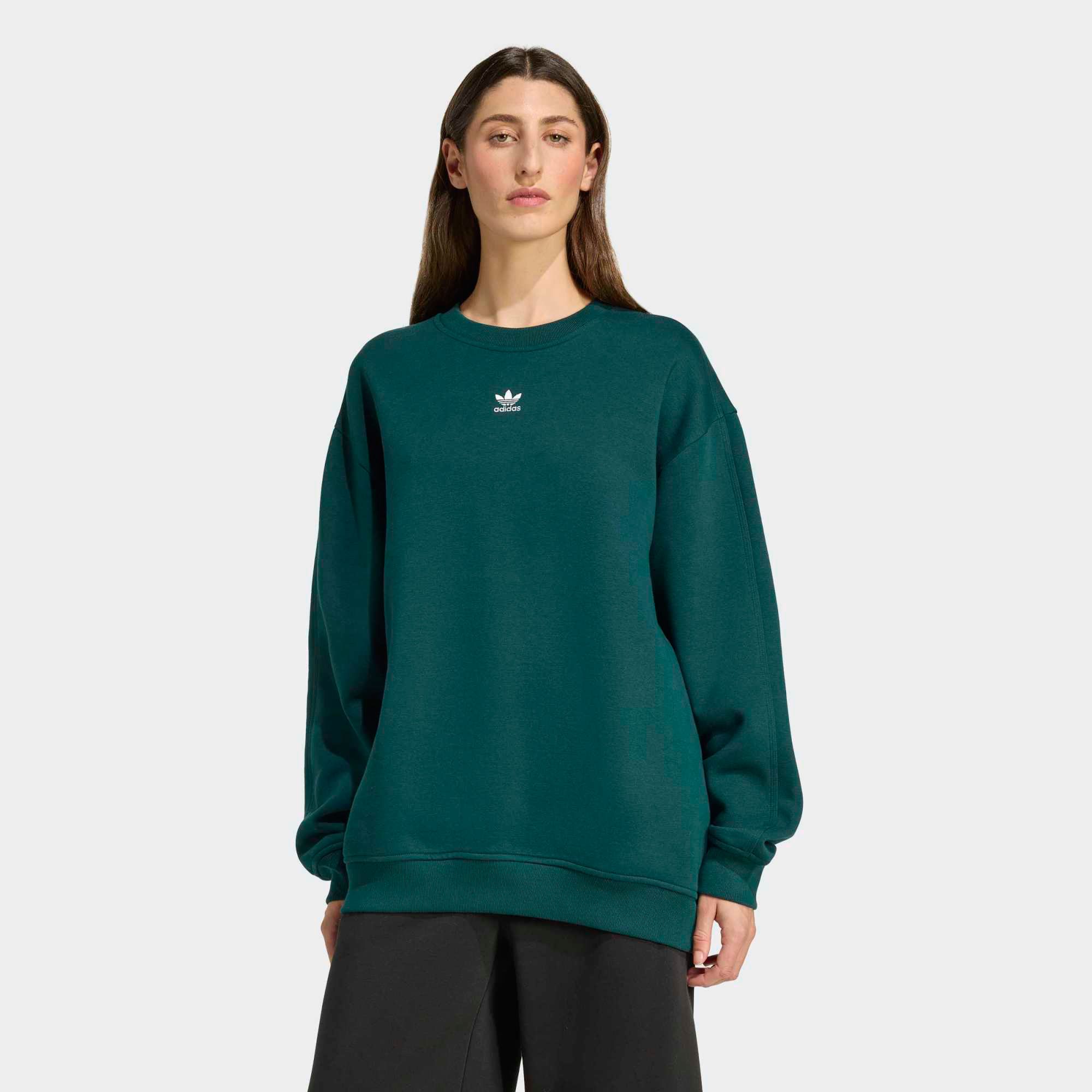 adidas Originals Women's Essentials Fleece Long Oversized Crew Sweatshirt Aurora Ivy thumbnail