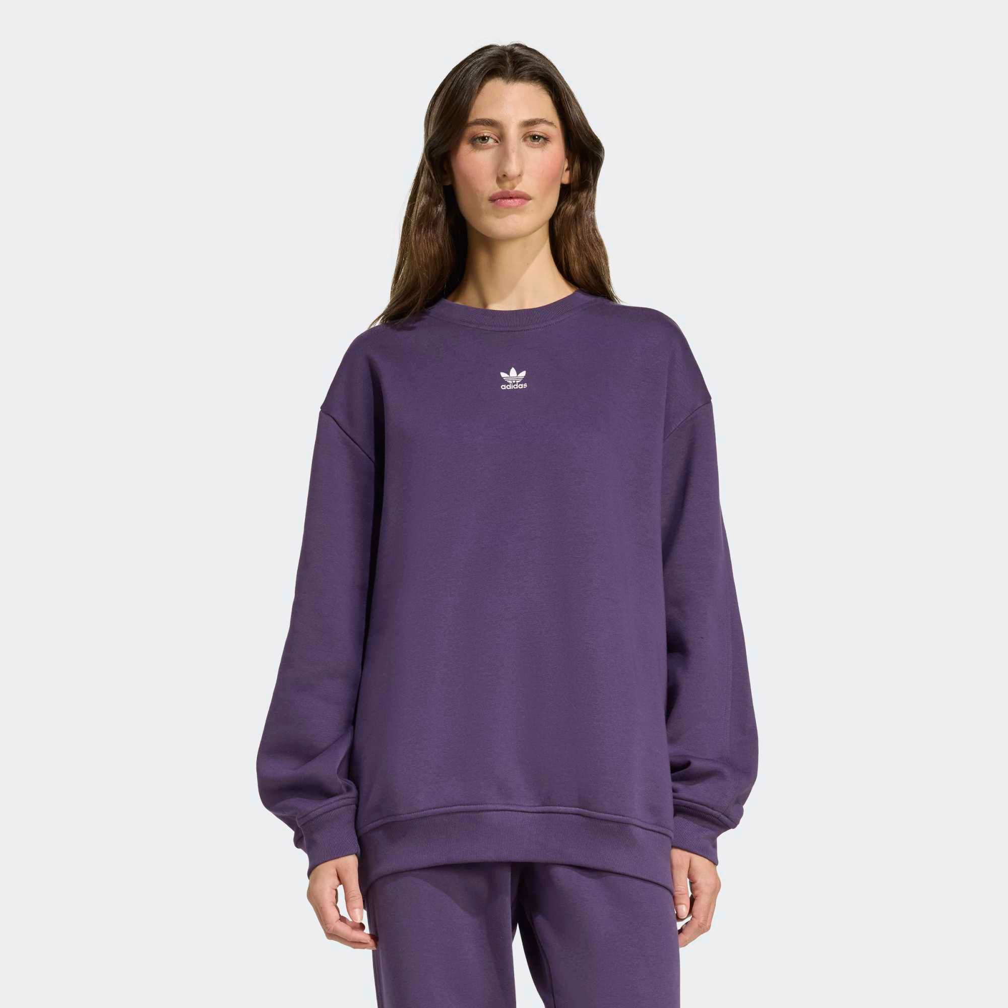 adidas Originals Women's Essentials Fleece Long Oversized Crew Sweatshirt Aurora Plum thumbnail