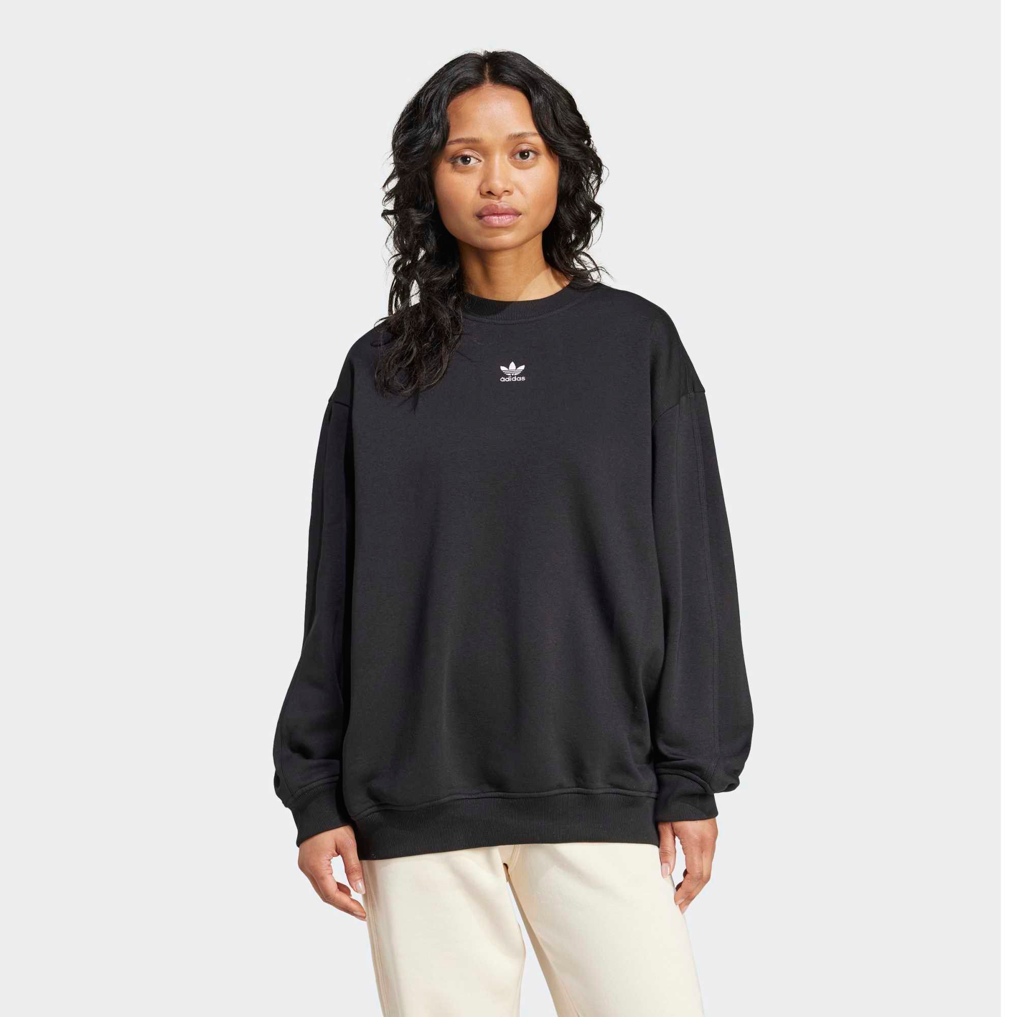 adidas Originals Women's Essentials Fleece Long Oversized Crew Sweatshirt Black thumbnail