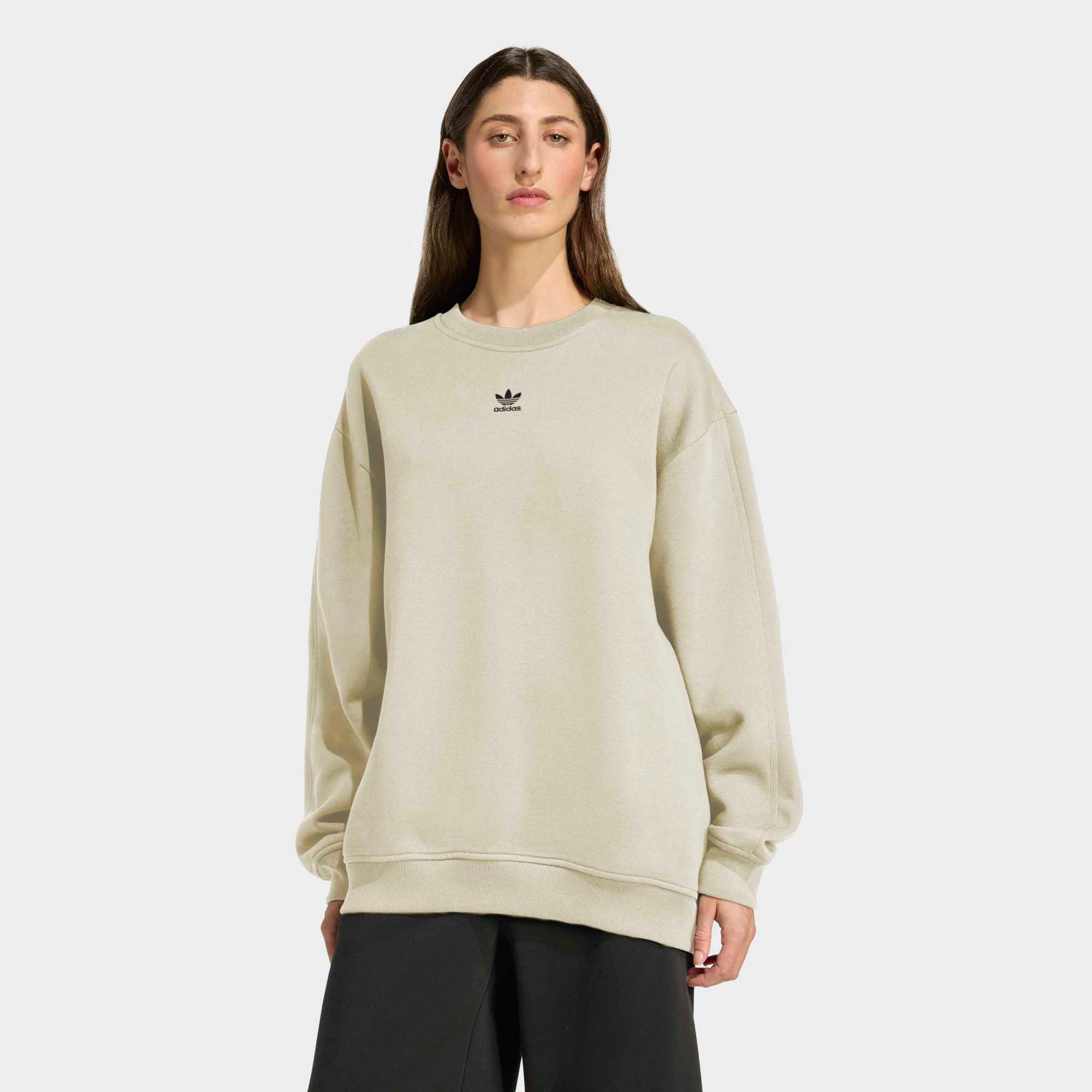 adidas Originals Women's Essentials Fleece Long Oversized Crew Sweatshirt Wonder White thumbnail