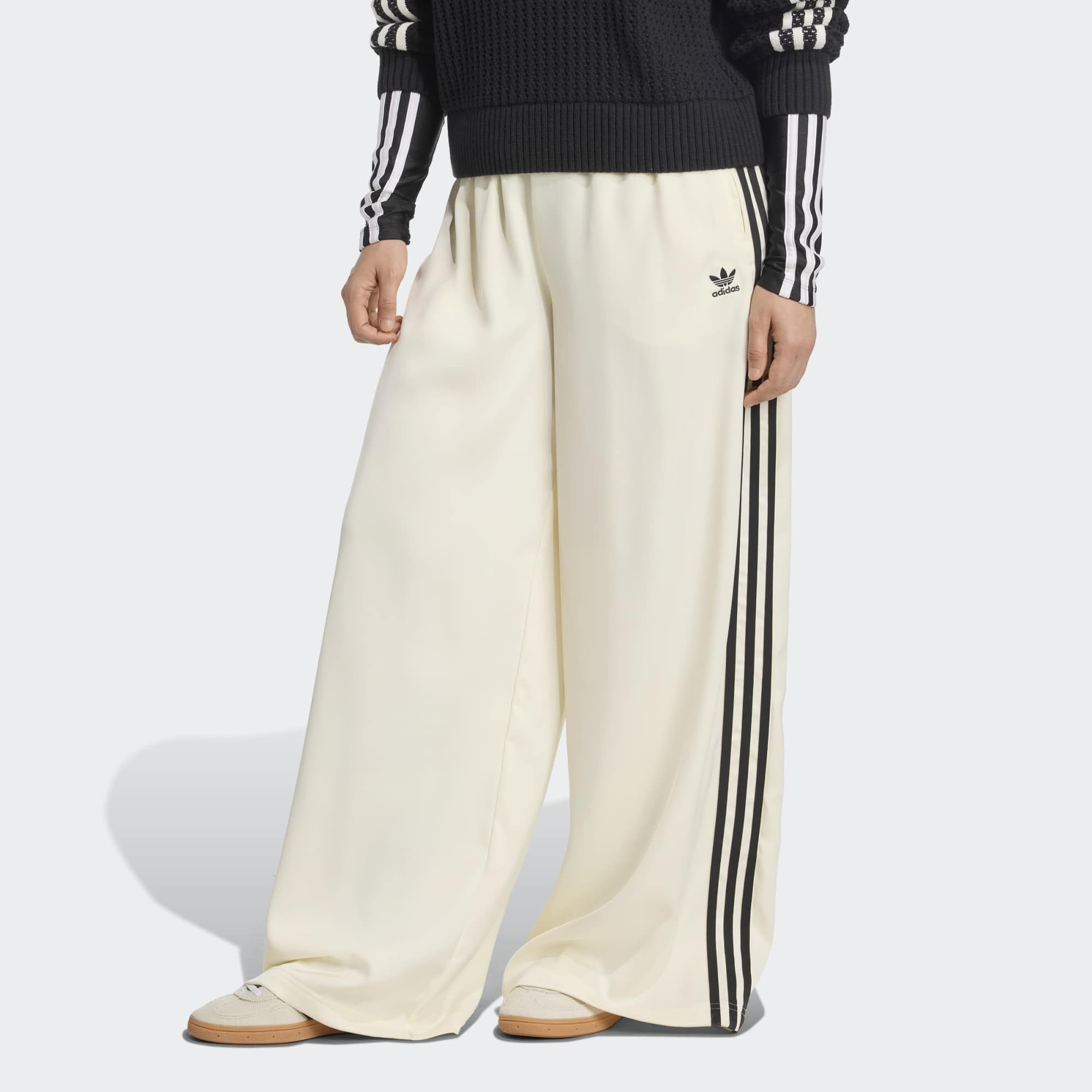 adidas Originals Women's Adicolor Satin Wide Leg Track Pants Cream White/Black thumbnail