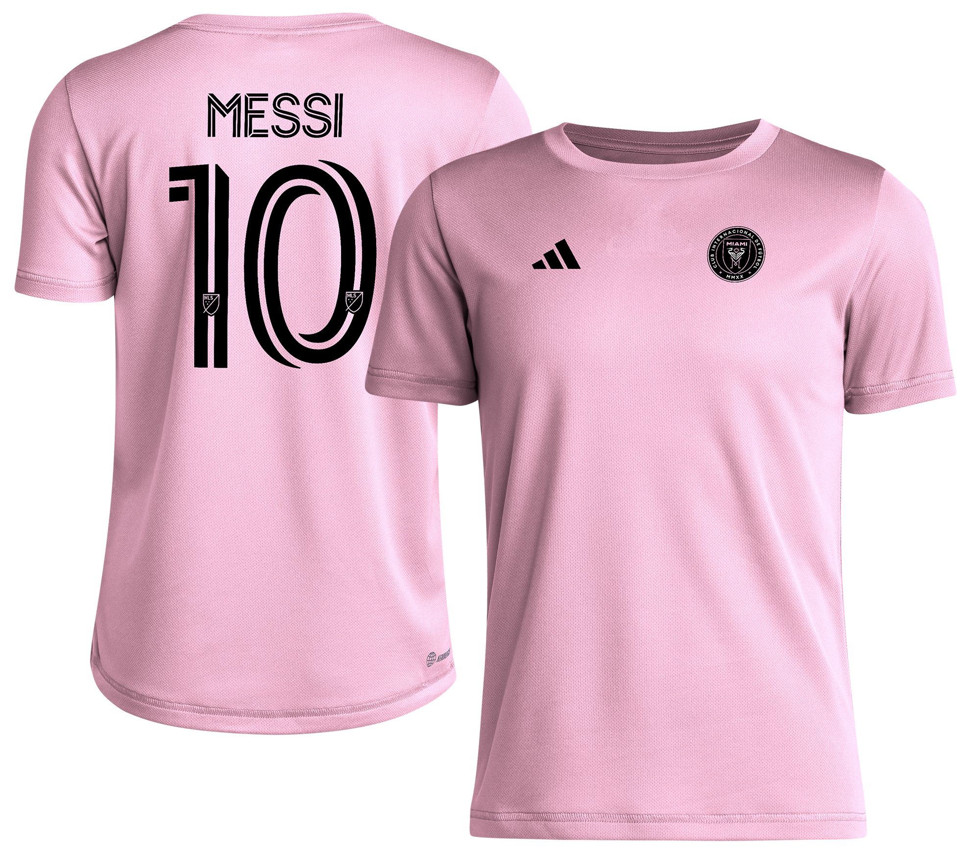 adidas Youth Inter Miami CF Lionel Messi #10 Pink T-Shirt