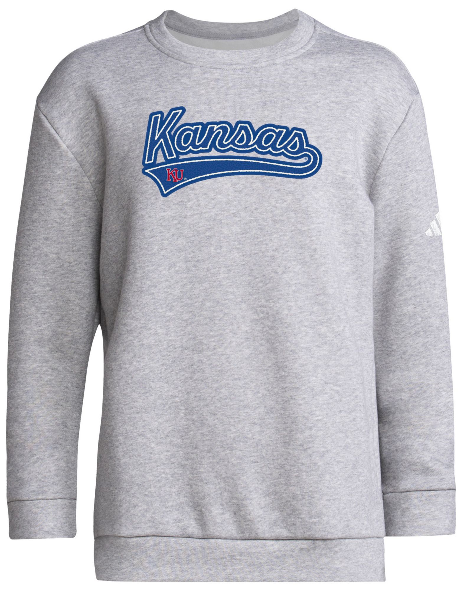 adidas Youth Kansas Jayhawks Medium Grey College Prep Crew Pullover Sweatshirt