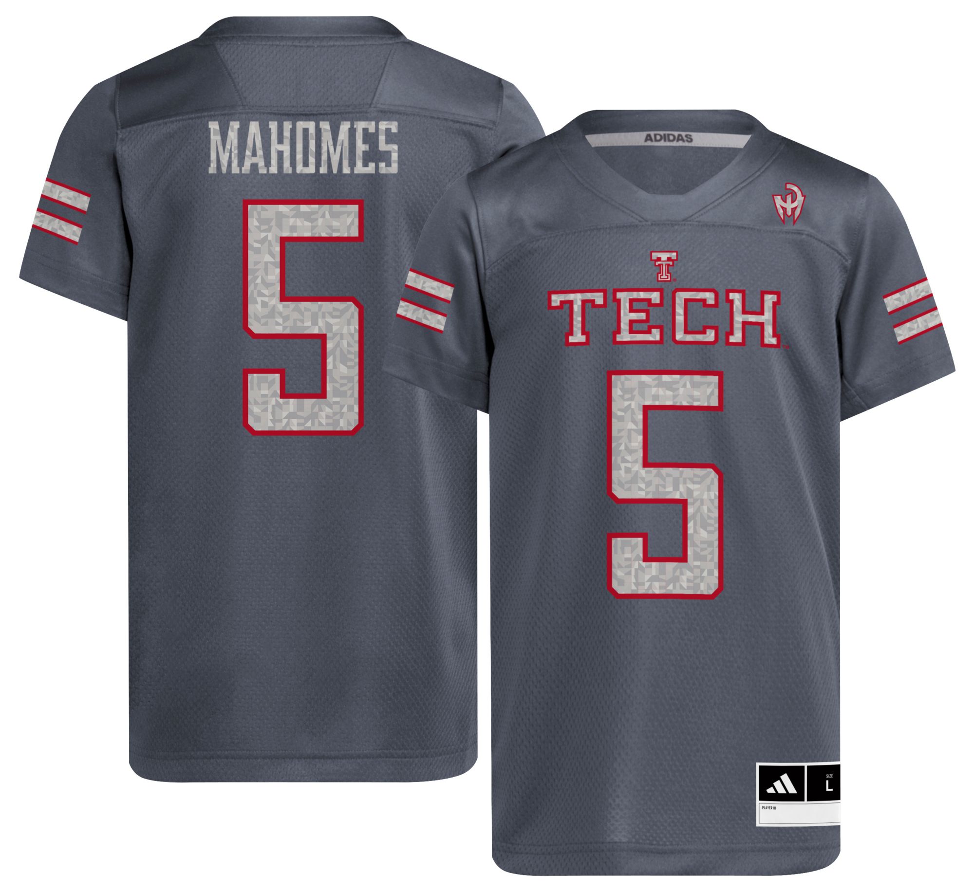adidas Youth Texas Tech x Mahomes Collection Patrick Mahomes #5 Grey Replica Football Jersey