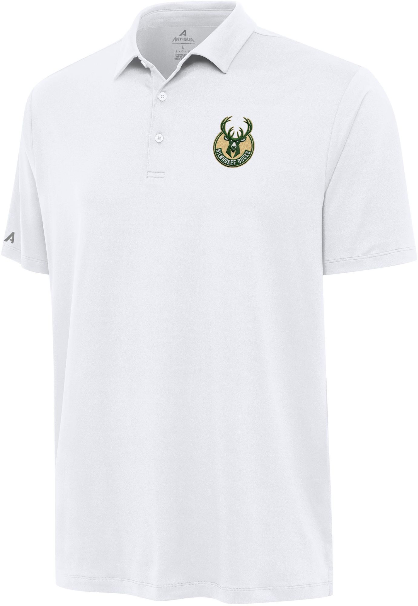 Antigua Men's Milwaukee Bucks White Reprocess Polo
