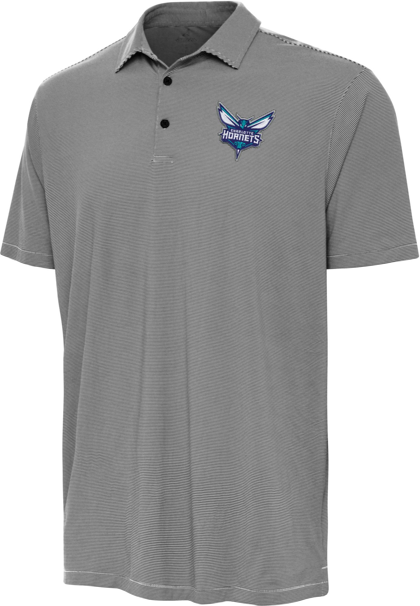 Antigua Men's Charlotte Hornets Black Twine Polo