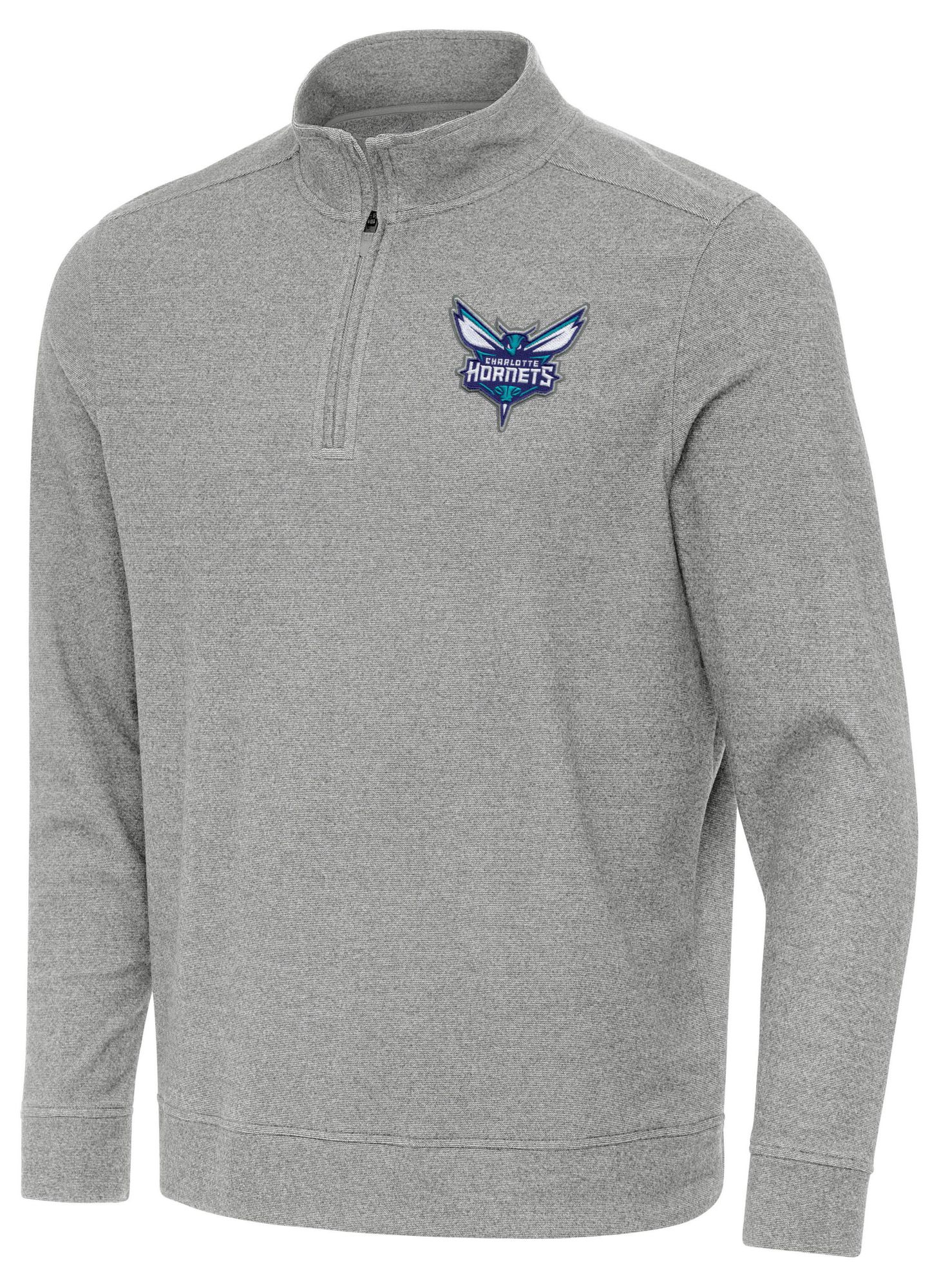 Antigua Men's Charlotte Hornets Grey Subtle Quarter-Zip Pullover