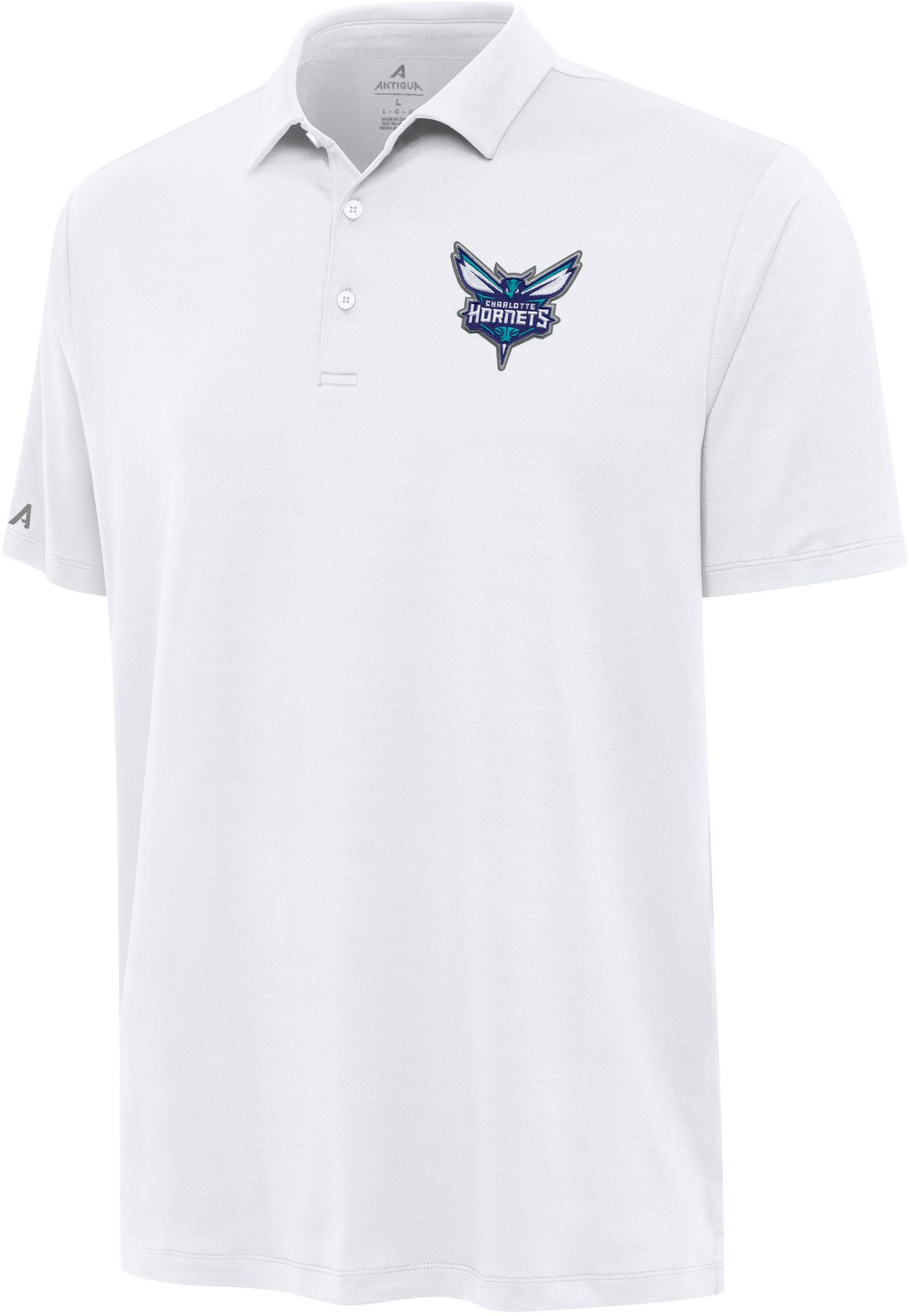 Antigua Men's Charlotte Hornets White Reprocess Polo
