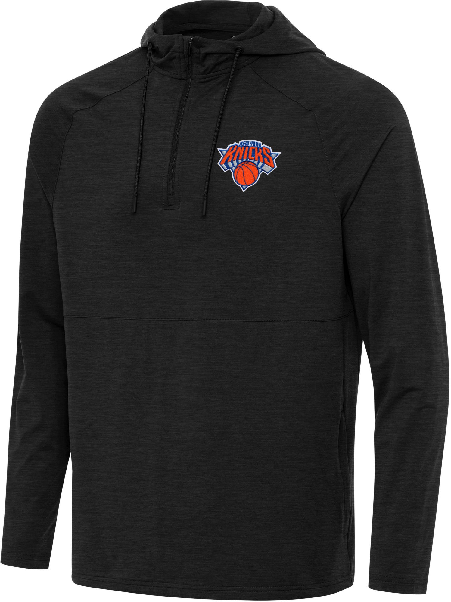 Antigua Men's New York Knicks Black Spikes Quarter-Zip Hooded Pullover