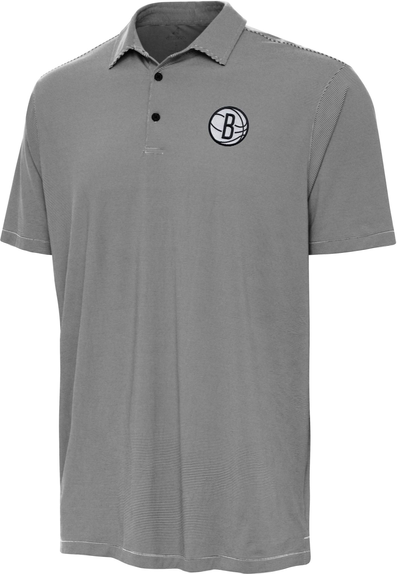 Antigua Men's Brooklyn Nets Black Twine Polo