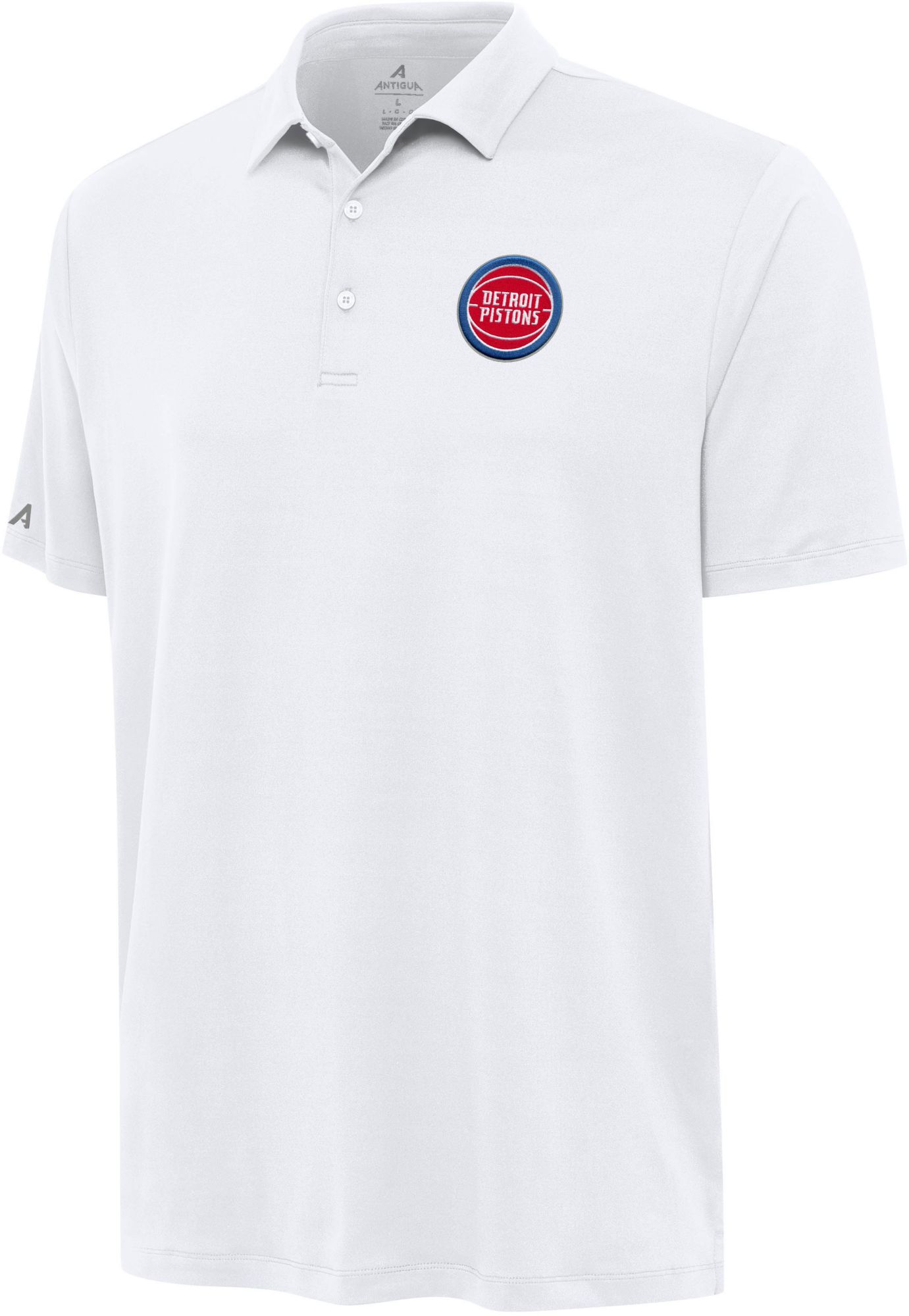 Antigua Men's Detroit Pistons White Reprocess Polo