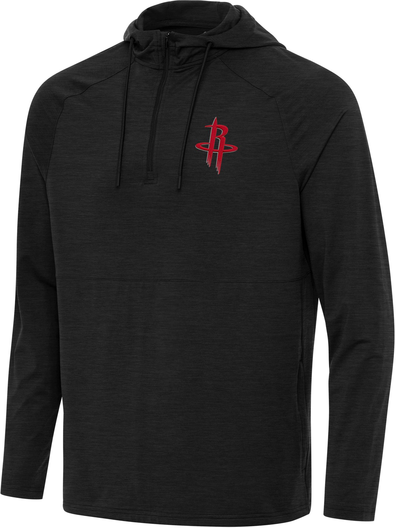 Antigua Men's Houston Rockets Black Spikes Quarter-Zip Hooded Pullover