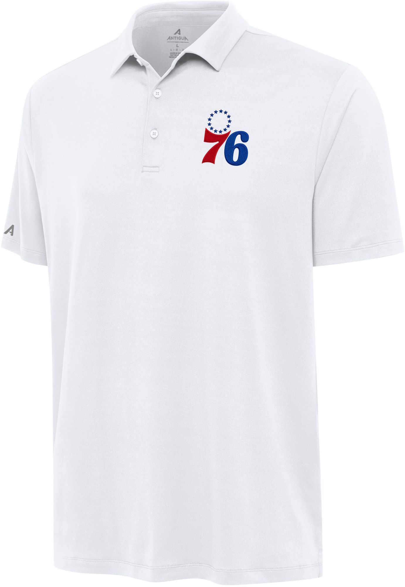 Antigua Men's Philadelphia 76ers White Reprocess Polo
