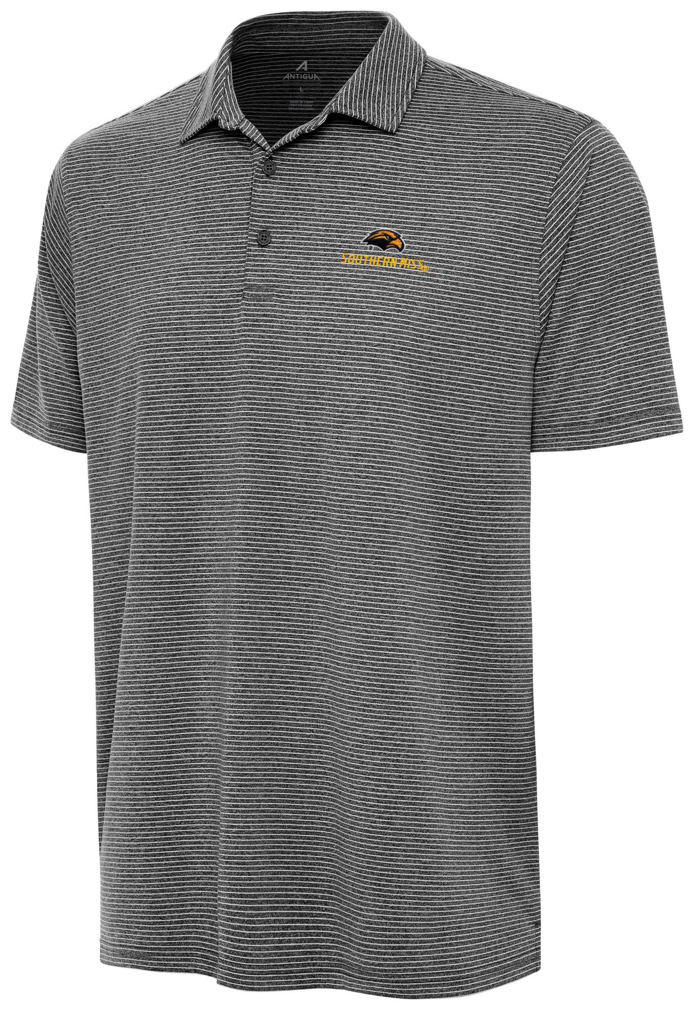 Antigua Men's Southern Miss Golden Eagles Black Heather Scheme Polo