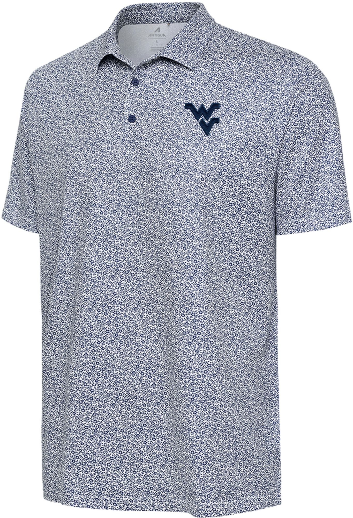 Antigua Men's West Virginia Mountaineers White Ditsy Field Polo