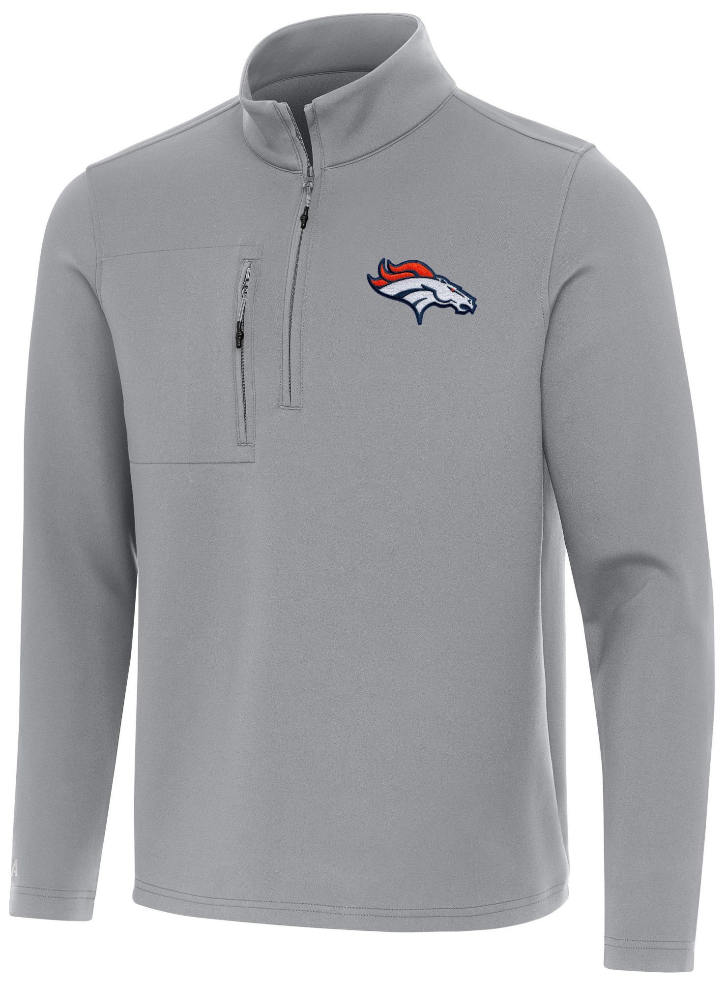 Antigua Men's Denver Broncos Grey Insider Quarter-Zip Shirt