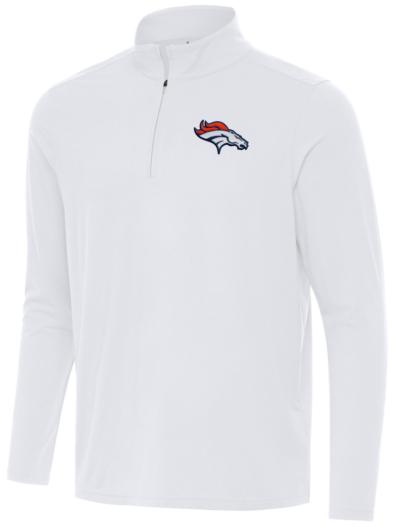 Antigua Men's Denver Broncos Intent White Quarter-Zip Pullover Shirt