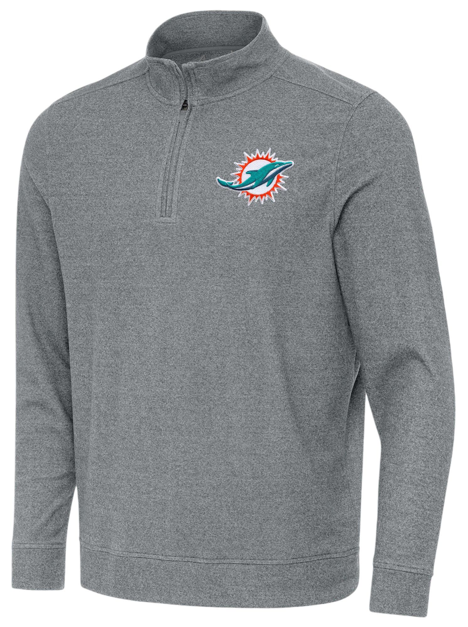 Antigua Men's Miami Dolphins Carbon Subtle 1/4 Zip Pullover