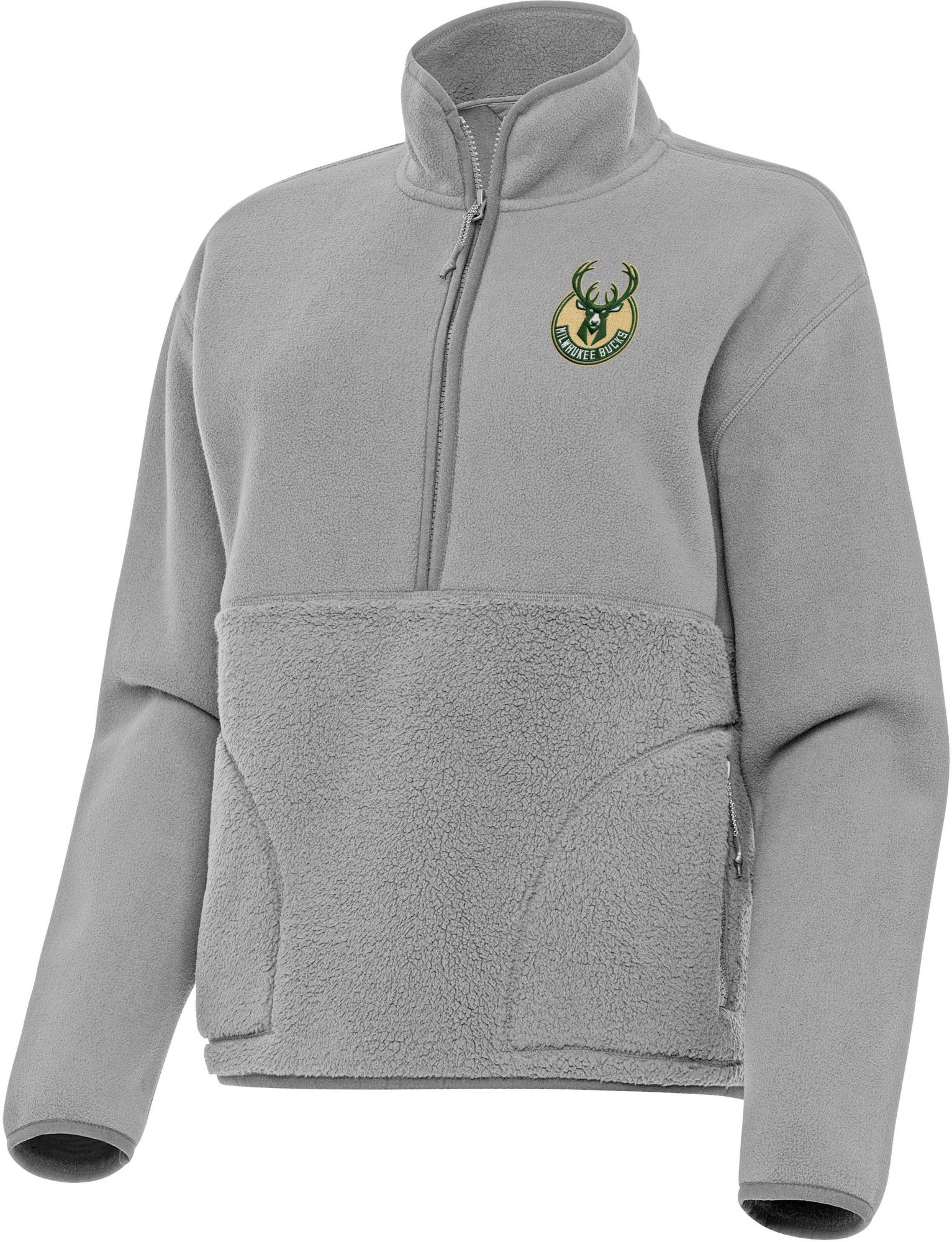 Antigua Women's Milwaukee Bucks Grey Figure Quarter-Zip Pullover