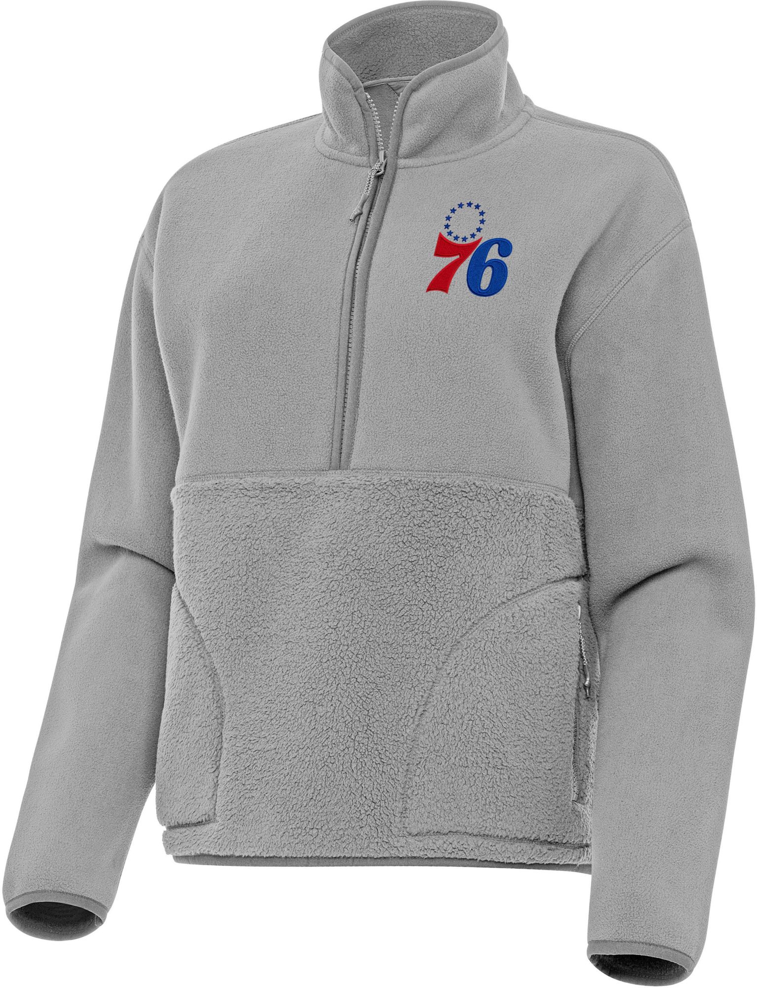Antigua Women's Philadelphia 76ers Grey Figure Quarter-Zip Pullover