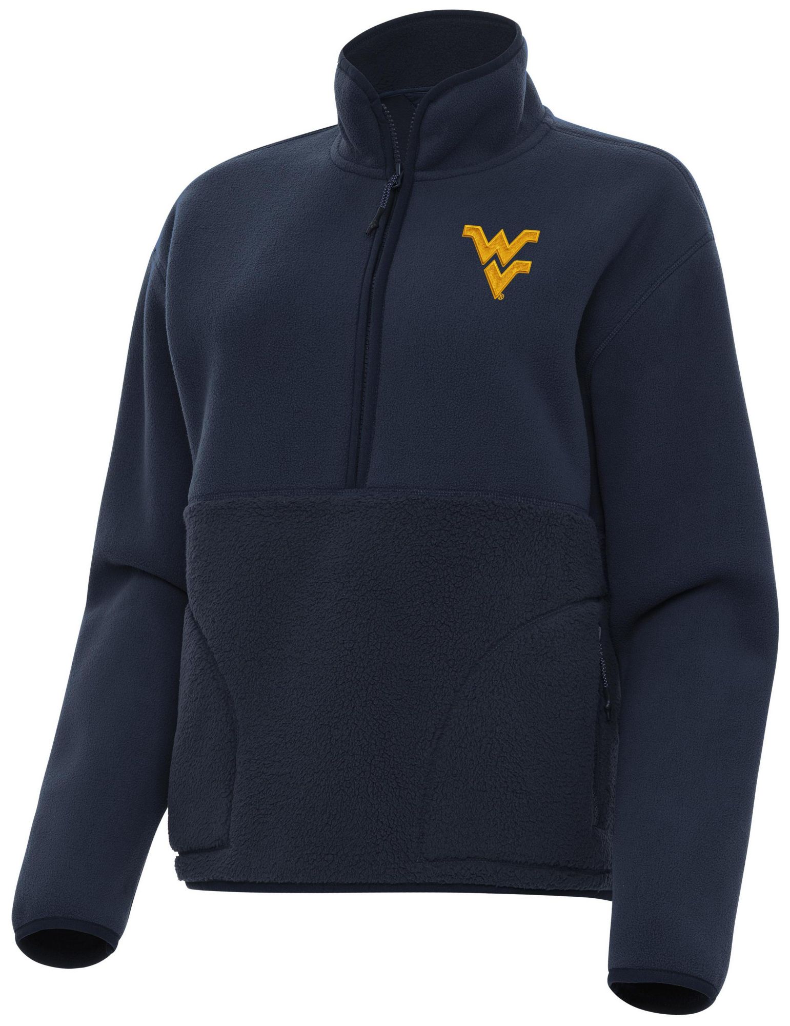 Antigua Women's West Virginia Mountaineers Navy Figure 1/4 Zip Pullover