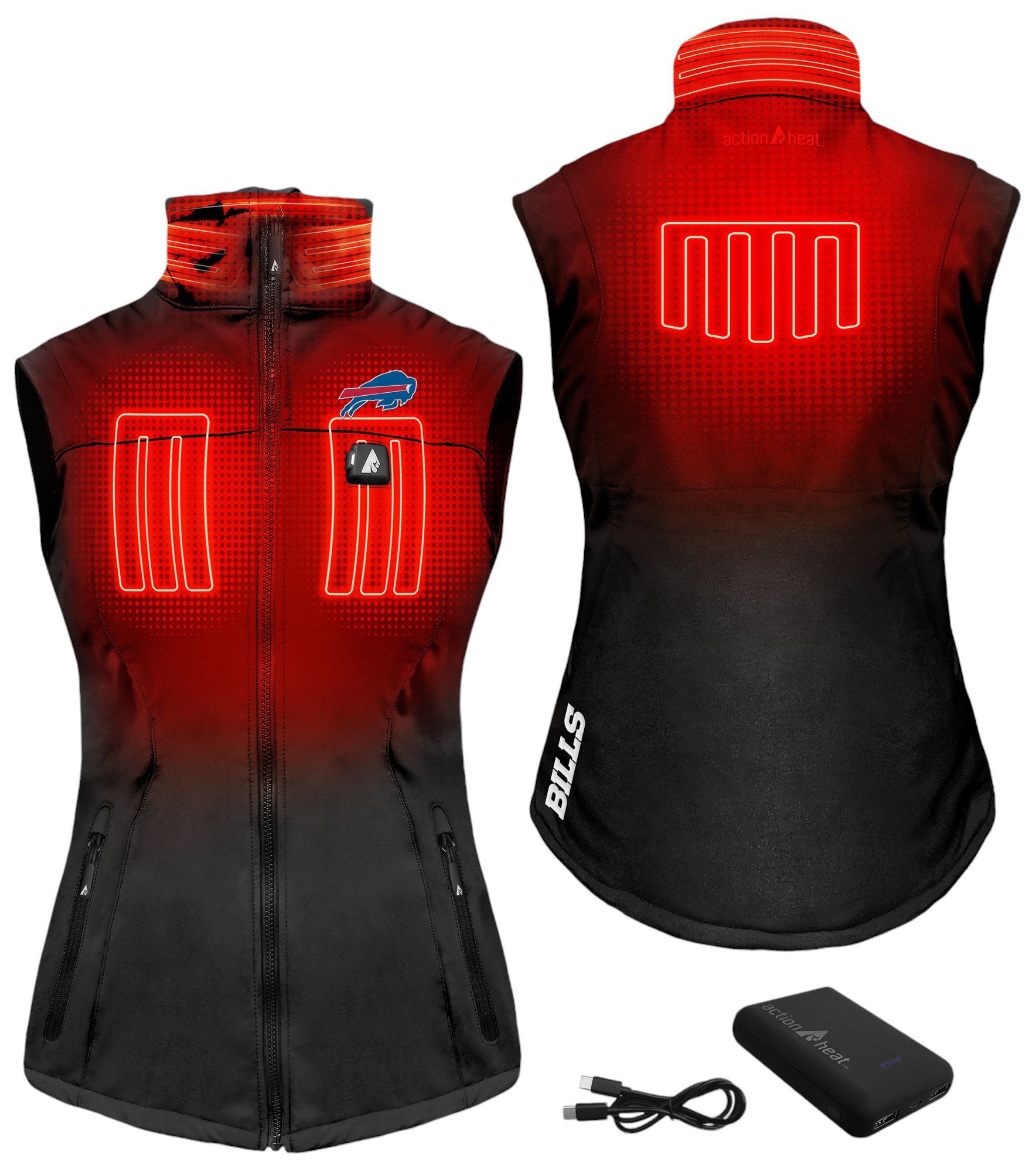 ActionHeat Women's Buffalo Bills Black 5V Battery Heated Softshell Vest