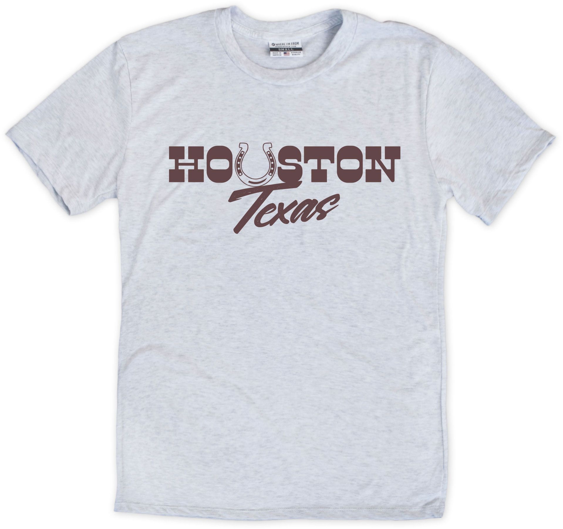 Where I'm From Adult Houston Horseshoe Script T-Shirt