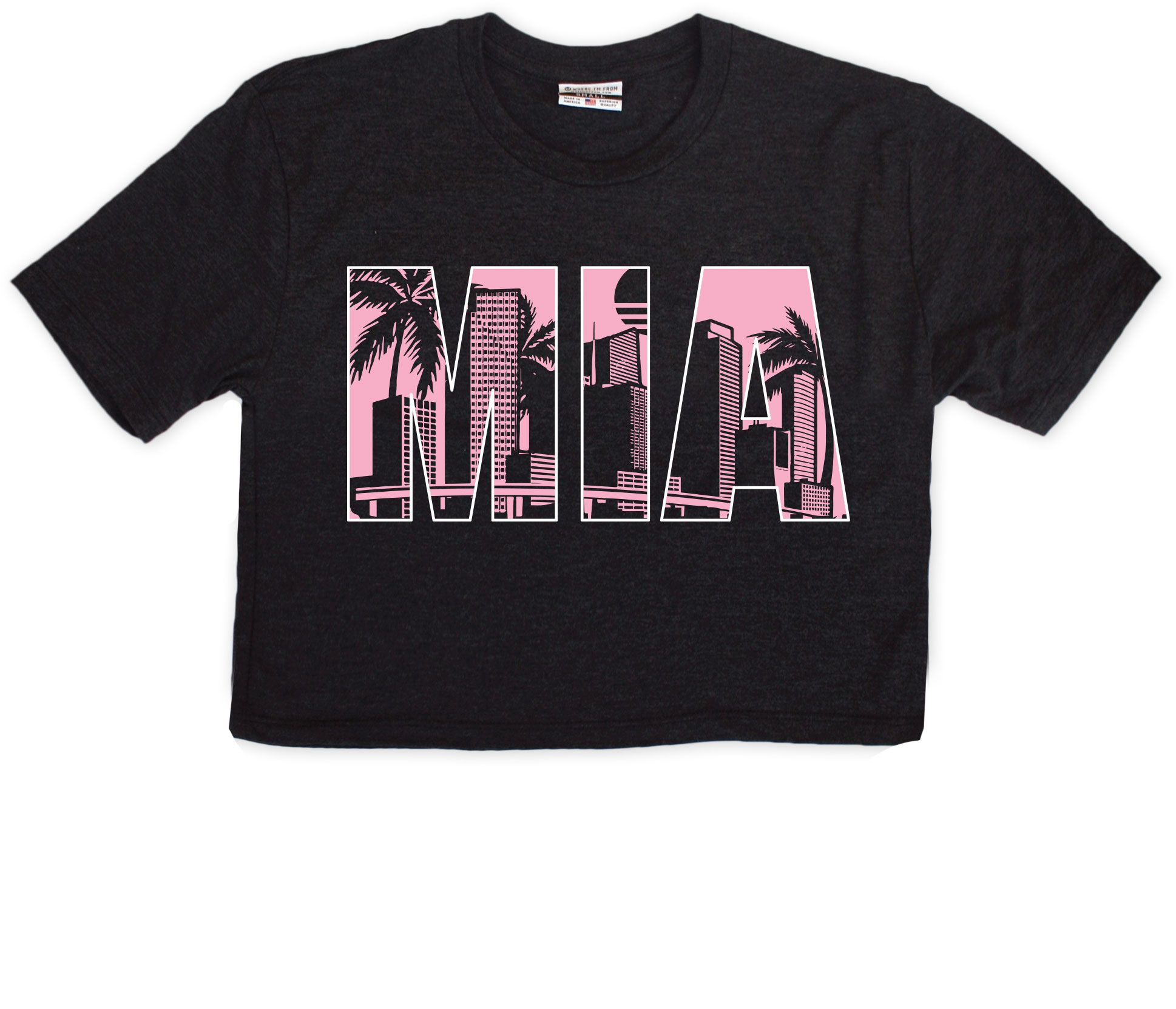 Where I'm From Women's Miami Black Palm Trees Cropped T-Shirt