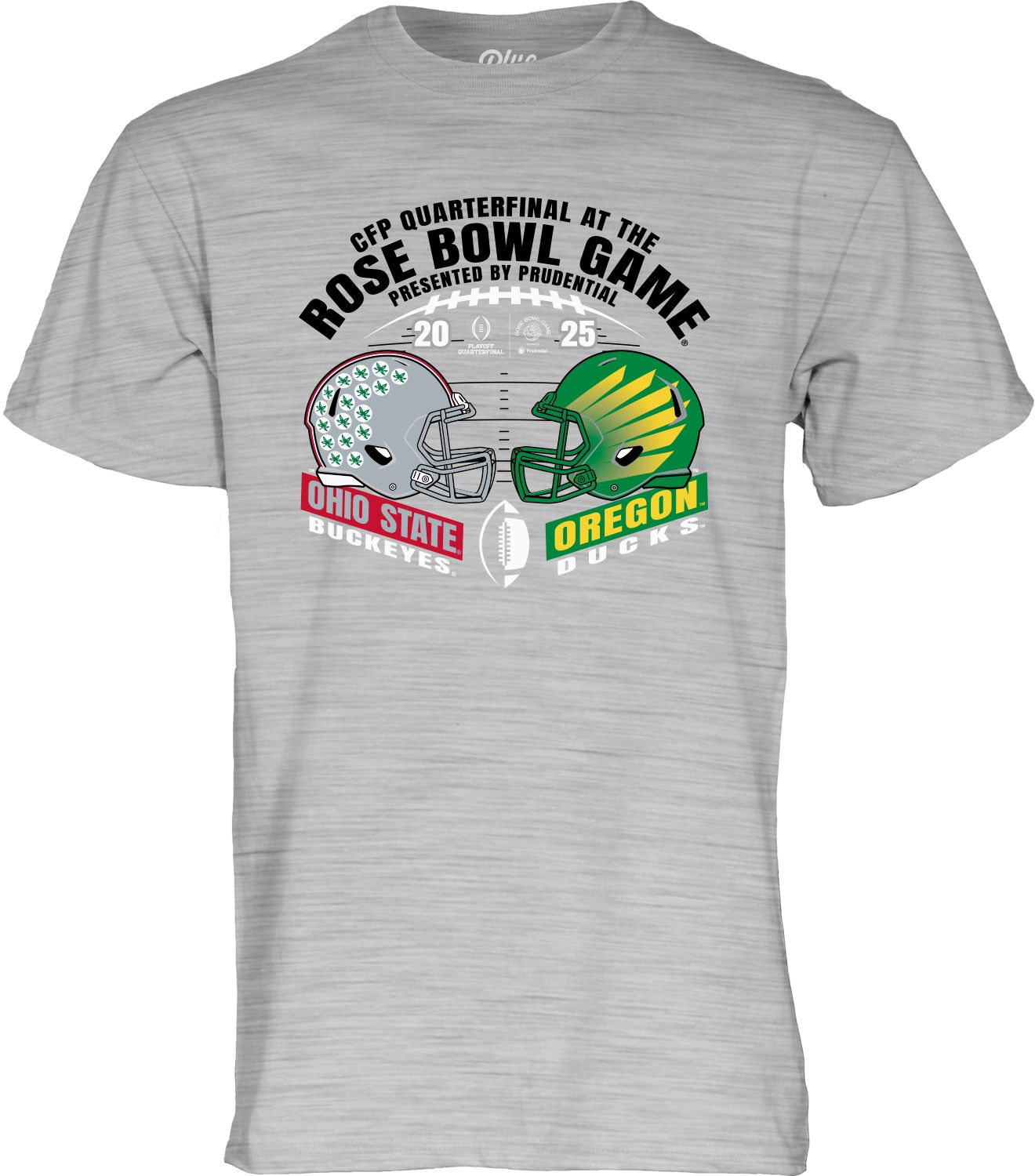 Blue 84 Adult 2024-25 CFP Quarterfinal Oregon Ducks/Ohio State Buckeyes Dueling Helmet T-Shirt