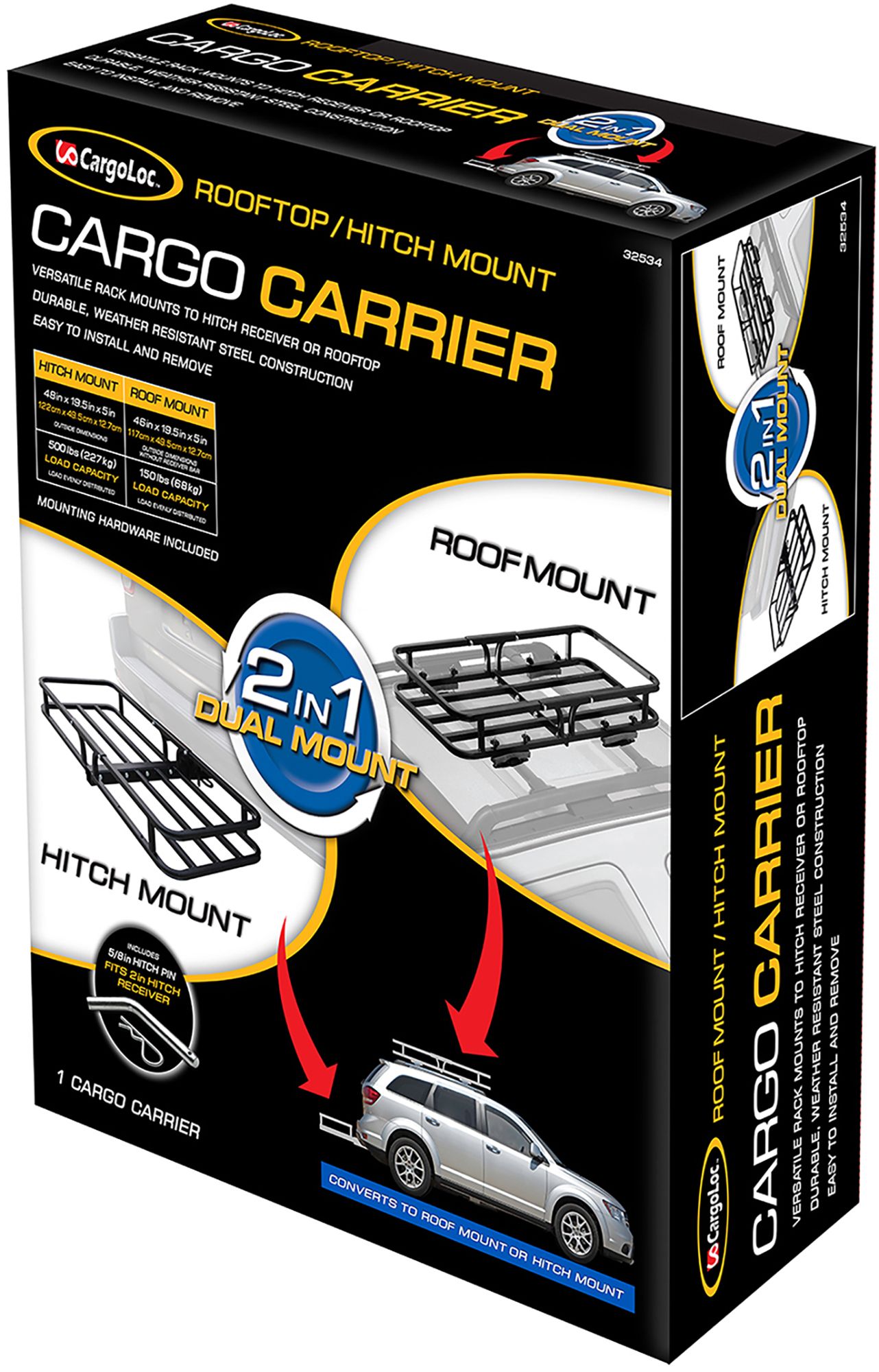 CargoLoc 2-In-1 Rooftop And Hitch Carrier