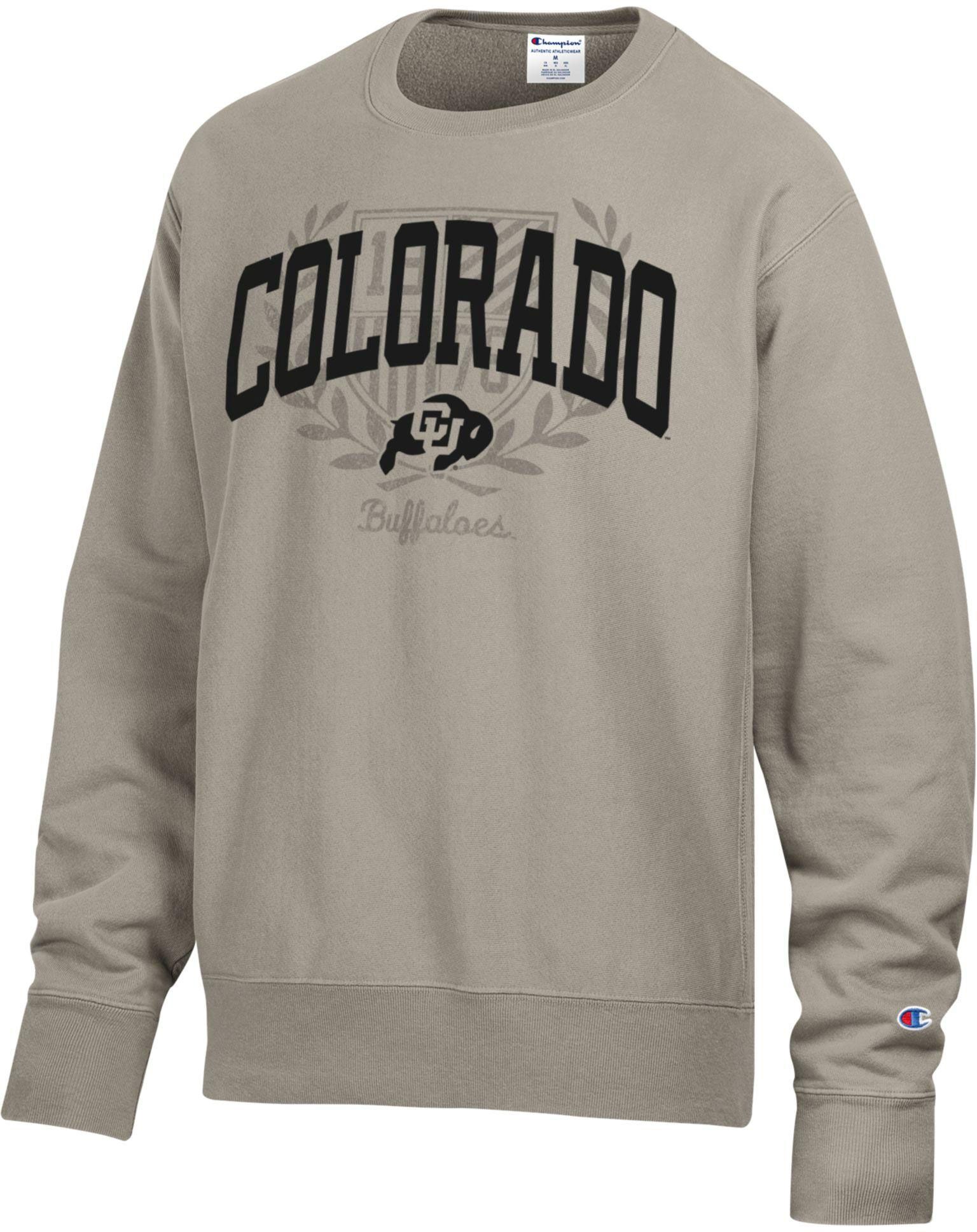 Champion Men's Colorado Buffaloes Beige Garment Dyed Reverse Weave crew Pullover Crew Sweatshirt